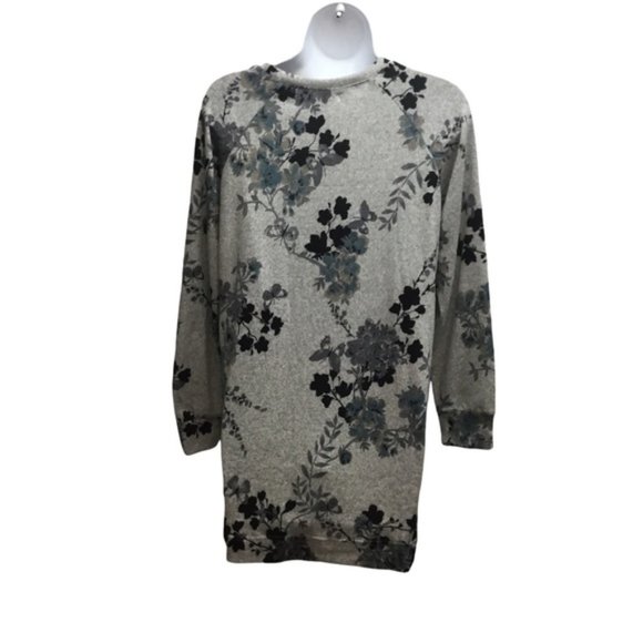 Midnight Maddie Light Grey Floral Pajama Sweater XS NWT* Oversized - Picture 2 of 4